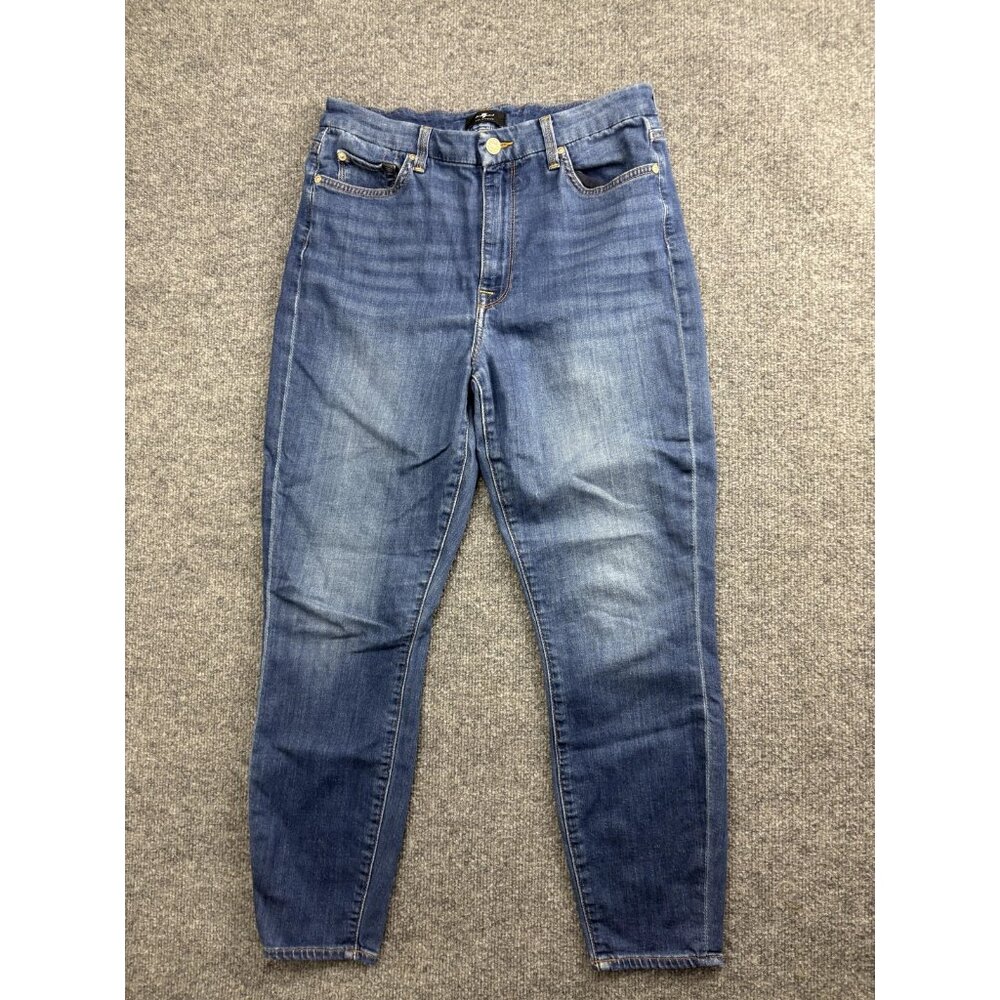 7 For All Mankind Jeans Womens 31 Blue Medium Wash Slim Tapered Stretch Denim
